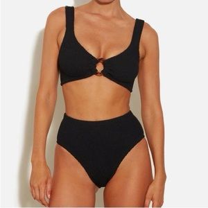 Hunza G Black Ribbed High Waisted Bikini Set